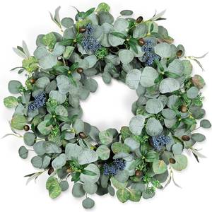lot 201527 image: Eucalyptus Wreath for Front Door, COLORSPEC 24 Inch Eucalyptus Wreath with Olive Leaves and Berries All Year Round, Handmade Green Spring Summer Wreaths for Front Door Indoor Outdoor Wedding Holiday