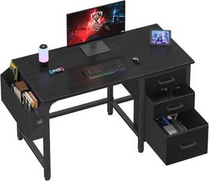lot 201529 image: Lufeiya Computer Desk with File Drawers Cabinet, 47 Inch Reversible Home Office Desks with Filing Cabinet for Small Space, Gaming Study Writing Table PC Desks, Black