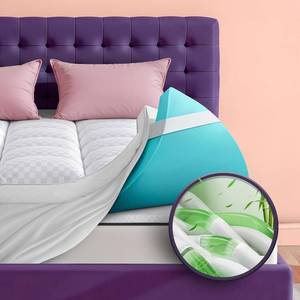 lot 111660 image: Retails for $130 Dual Layer 4 Inch Memory Foam Mattress Topper for Pressure Relief with 4X Support, 2 Fluffy Pillow Top Queen Mattress Topper 50% Viscose Made from Bamboo Plus 2 Cooling Gel Memory Foam Mattress Pad