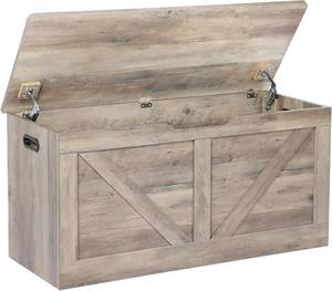 lot 111663 image: Timberer 39.4 Storage Chest, Wooden Storage Bench, Large Storage Trunk with 2 Safety Hinges, Entryway Shoes Bench for Living Room, Bedroom, Grey