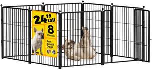lot 111664 image: Dog Playpen 24 inch 8 Panels for Indoor & Outdoor Use   Heavy-Duty Metal Pet Fence with Ground Stakes, Rounded Ball Tops for Safety, Stable & Foldable Design, Easy to Assemble