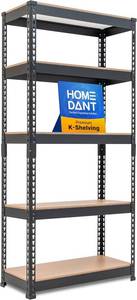 lot 111672 image: HOMEDANT 28 W 5 Tier Heavy Duty Garage Shelving Adjustable Metal Rack Storage Shelves Standing Shelf Unit Organizers Pantry Closet Black 1Pack