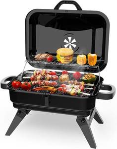 lot 111677 image: BBQCuker Portable Charcoal Grill with Warming Rack, Small Tabletop Barbecue Grill, Foldable Legs, Adjustable Vent, Total 343 Sq. In.Cooking Space, Outdoor BBQ Grill for Camping and Picnics (Black)