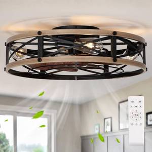 lot 211515 image: Retails for $140 SHLUCE 22 Low Profile Caged Ceiling Fan with Light, Farmhouse Flush Mount Bladeless Ceiling Fans with Lights and Remote, Rustic Fandelier Ceiling Fan with Light for Kitchen, Bedroom - ETL