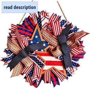 lot 211512 image: Spiritlele 250th Anniversary USA Door Sign Star Patriotic Wreath 4th of July Memorial Day Hanging Garland Indoor Decoration for Front Door Home Office Celebration Gift