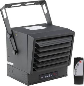 lot 211487 image: Retails for $329 Comfort Zone 10,000W Hard-Wired Garage Heater   Industrial & Commercial Ceiling Mount, 240V Fan-Forced Heater with Remote, Digital Thermostat, Timer, 2 Heat Settings, Overheat Protection, Black