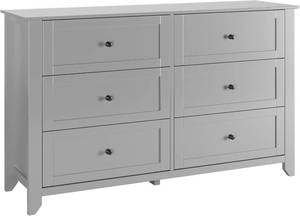 lot 311399 image: Retails for $200 Garvee Grey 6 Drawer Dresser, 54 Inch Wide Wood Chest of Drawers for Bedroom, Modern Double Storage Organizer for Living Room, Hallway