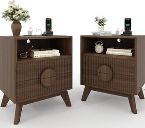 lot 411329 image: Retails for $190 Garvee Modern Fluted Night Stand Set of 2, Wood Nightstand Bedside Table End Table with Charging Station, Drawers and Storage Shelf for Living Room Bedroom