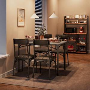 lot 471363 image: Retails for $197 Garvee Farmhouse Dining Table Set for 4, Small Kitchen Table with 4 Upholstered Chairs, 5-Piece Dining Set for Apartment, Dining Room, Small Space, Black