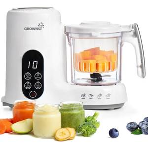 lot 17057 image: Grownsy Baby Food Maker with Steam Basket, One Step Baby Food Processor Steamer Puree Blender Grinder Mills Machine, Auto Cooking Grinding and Sterili-zing for Healthy Homemade Baby Food, White - Retail $100