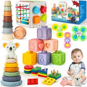lot 22797 image: 7in1 Montessori Baby Toys for 6-12�Months & 1 Years, Infant Sensory Teething & Stacking Blocks  Wooden Shape Sorter, Xylophone Musical Toy, Birthday Gift for Toddlers 1-3 - Retail $83