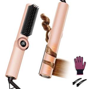 lot 22809 image: JolinKoin Hair Straightener Brush for Women Negative Ionic 3-in-1 Curling & Straightening Brush, Ceramic Hot Comb with 15 Temps for Hair Styling