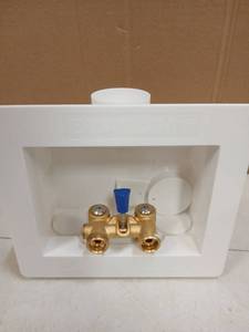 lot 22820 image: Eastman 12 Inch Sweat Connection Single Lever Dual-Drain Washing Machine Outlet Box, 34 inch MHT Connection, Quarter Turn Ball Valve, 60267 - Retail $46