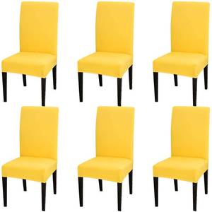 lot 22823 image: Jusmate Chair Covers for Dining Room Set of 6, Stretch Spandex Dining Chair Covers, Washable Removable Parsons Chair Slipcovers Protector for Dining Room, Kitchen, Hotel (Yellow) - Retail $30