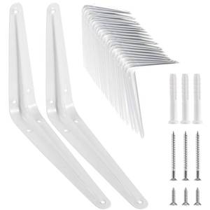 lot 22833 image: KEILEOHO 24 Pack 6 x 8 Inches Shelf Brackets, Heavy Duty L Metal Wall Corner Angle Shelf Brackets with Screws, Bracket Supports for Hanging Shelves, White - Retail $20