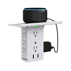 lot 22834 image: Socket Wall Shelf-CFMASTER 10 Port Surge Protector Wall Outlet, 8 Electrical Outlet Extenders and 2 USB Ports 2.4A, with Removable Built-In Shelf, FCC Listed (1, Gray) - Retail $16