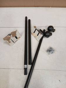 lot 22846 image: ENJOYBASICS No Drill Curtain Rods for Window 28 to 47 Inches, 58 Inch Diameter Renter Friendly Drapery Rod with Adhesive Brackets without Drilling, Adjustable from 27 to 52 Inches, Black - Retail $9
