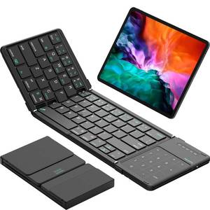 lot 22850 image: Nillkin Foldable Bluetooth Keyboard with Touchpad & Number Pad, Portable Bluetooth Keyboard with Full Size Keys, Pocket-Sized Wireless Travel Keyboards for iPad, Smartphone, Tablet and Laptop Black - Retail $70