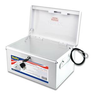 lot 22979 image: Helix - All-Metal Lockable Drugs Security Chest 12.5 x 7.25 x 8 - Ideal for Schools, Nursing Homes, Camps - Securing Valuables - Rugged Security - Durable Steel Construction, Spacious Interior - Retail $45