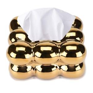 lot 22981 image: NYMYHE Electroplated Ceramic Tissue Box for Bathroom, Dresser, Living Room, Dining Room, Modern Gold Home Decoration TQGJNY49 - Retail $30