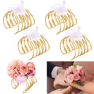 lot 22991 image: Hotop 4 Set Hammered Textured Gold Corsage Wrist Bracelet Bands Bride Bracelet Adjustable Wrist Corsage DIY Wedding Wristband Accessory for Bridal Party Prom - Retail $18