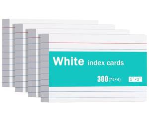 lot 30368 image: Index Cards 3x5, 300 Pack, Heavy Ruled Index Cards, Notecards 3x5 Lined, Flash Cards for Studying, Note Cards for Office, Home and School, White, 4 Packs of 75 Pack - Retail $7