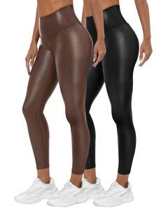 lot 30369 image: Huukeay 1 Pack Womens Leather High Waist Pants Faux Matte Yoga Athletic Pleather Leggings(Black, S)