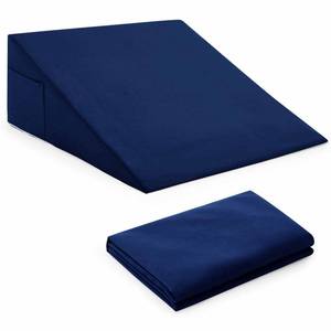 lot 30371 image: Horbaunal Navy Blue Bed Wedge Pillow Cover with Zipper Design, Wedge Pillowcase Protector with Side Pocket for Storage, 24 L x 24 W x 12 H (Pillow Not Include) - Retail $14