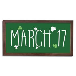 lot 30374 image: March 17 Sign, St. Patricks Date Sign, Saint Patricks Day Decor, Framed Wooden Wall Art, Lucky Shamrocks Decoration for Home Office, Spring Seasonal Decor, 15x7.5x0.3 inches - Retail $17