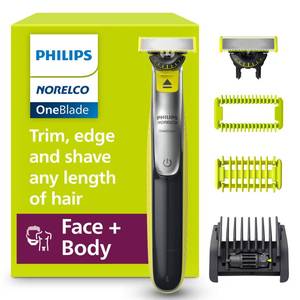 lot 30380 image: Philips Norelco for Face  Body, Electric Beard Trimmer, Shaver and Groomer, 5in1 Adjustable Comb, 1x Body Kit, Model QP283470, BlackLime Green - Retail $50