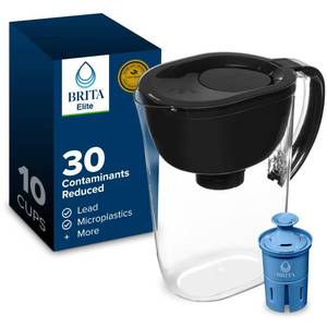 lot 32318 image: Brita Everyday Elite Water Filter Pitcher, Removes 99% of Lead, Includes 1 Filter, 10-Cup Capacity, Black - Retail $41