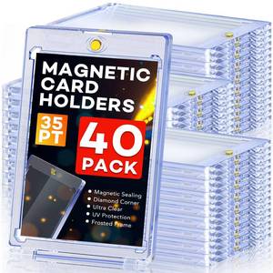 lot 32324 image: 40ct Magnetic Card Holders, 35pt One Touch Card Holder, U-V Protection Hard Plastic Case for Trading Cards, Display Case for Sports, Baseball, Football, Game Cards - Retail $26