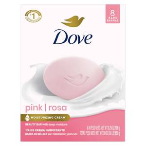 lot 32327 image: Dove Beauty Bar Soap Pink Rosa, 8 Bars for Soft, Smooth Skin, Cleans & Moisturizes 3.75 oz - Retail $13
