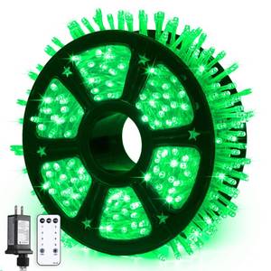 lot 32334 image: JMEXSUSS 600 LED Green Lights Indoor Outdoor Waterproof, Clear Wire Plug in 168 FT Green Christmas String Lights for Yard Tree Room Garden Halloween Party Xmas Decor, 8 Mode, Remote - Retail $30