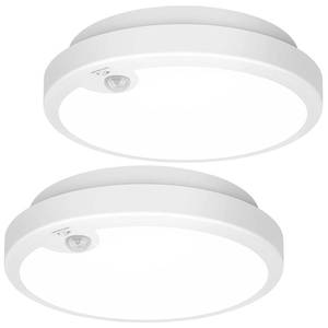 lot 32337 image: 2-Pack Battery Operated Motion Sensor LED Ceiling Light, 7.2inch Flush Mount Light Fixture 6000K, Wireless Motion Activated Ceiling Lamp in 400LM for Closet Pantry Laundry Stair(Battery Not Included) - Retail $35