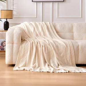 lot 32349 image: Amazon Basics Chunky Chenille Knit Microfiber Throw Blanket for Couch, Bed and Sofa, Soft and Warm Lightweight Jersey, 50x60, White - Retail $30