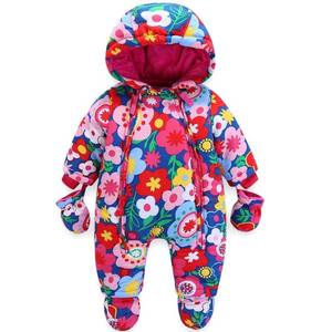 lot 32350 image: JiAmy Baby Snowsuit Baby Boys Girls Winter Hooded Clothes with Gloves Booties Toddler Cotton Jumpsuit Red Flower 18-24 Months - Retail $52