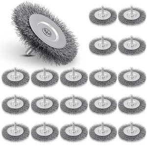 lot 32359 image: Moxweyeni 20 Pcs 3 Inch Stainless Steel Wire Wheel Brushes for Drill Bits with 14 Inch Shank, 0.0118 Carbon Steel Wire, for Power Operated Grinders - Retail $27