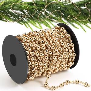 lot 33745 image: Pangda 49 ft Beaded Garland for Christmas Tree Plastic Artificial Pearl Strands String Beads Trim Roll Chain for Xmas DIY Craft Party Decoration Table Centerpiece Wedding Bouquet(Champagne) - Retail $18