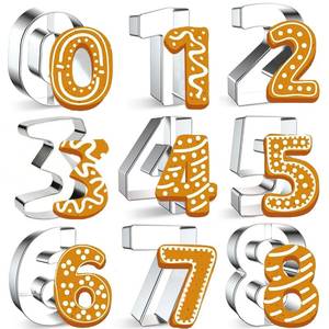 lot 33756 image: 9PCS Number Cookie Cutters Set,Stainless Steel Birthday Numbers 0-8(6 Reverses to 9),3Inches Cookie Fondant Dough Numbers Kitchen Baking,for Birthday wedding family gathering Halloween Christmas Party - Retail $7