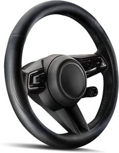 lot 33768 image: HOTOR Car Steering Wheel Cover - Universal Car Accessory for Diverse Cars, Leather Cover with Anti-Slip Lining, for Steering Wheel with a Diameter of 14.5-15,Black - Retail $10