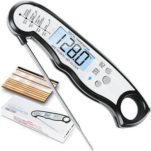 lot 33786 image: Digital Meat Thermometer, Waterproof Instant Read Food Thermometer for Cooking and Grilling, Kitchen Gadgets, Accessories with Backlight & Calibration for Candy, BBQ Grill, Liquids, Beef, Turkey - Retail $12