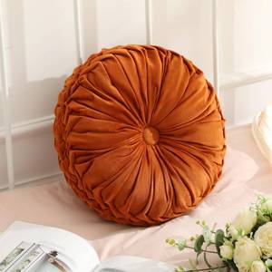 lot 33788 image: Drydiet 1 Pcs Round Throw Velvet Pillows Decorative Pleated Throw Pillows Diameter Accent Pumpkin Boho Chair Cushion for Couch Sofa Home Decoration (Brunt Orange,15) - Retail $18