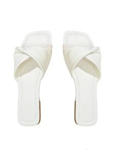 lot 33799 image: GORGLITTER Womens Dressy Sandals Comfortable Flat Casual Fashion Square Open Toe Slip On Sandals for Summer White 10