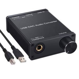 lot 33804 image: LiNKFOR USB DAC and Headphone Amplifier, CoaxialOptical6.35mm Headphone Output, USB to Coaxial SPDIF Digital to Analog Converter Comaptible with Windows XP 7 10 and Mac PS4 PS3 - Retail $20