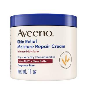 lot 33809 image: Aveeno Skin Relief Intense Moisture Repair Body Cream with Triple Oat & Shea Butter Formula, Helps Heal, Repair & Restore Very Dry Skin with Long-Lasting Moisture, Fragrance-Free, 11 oz - Retail $17