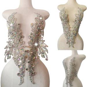 lot 33811 image: Zbroh Pure Handsewing Rhinestones Applique Multicolor Patch DIY Craft Accessories for Girl Wedding Dress 14X20inches (Clear AB) - Retail $40
