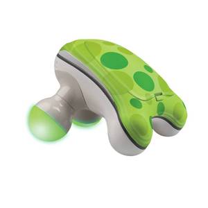 lot 33813 image: HoMedics Ribbit Mini Handheld Massager, Vibrating Electric Massager with Comfort Grip and LED Light, Batteries Included, Comes in Variable Colors Blue (Missing Battery Cover) - Retail $15
