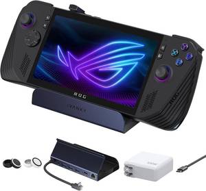 lot 33825 image: iVANKY Legion GoROG Ally XROG AllySteam Deck Dock with 100W PD Charger, 8-in-1 Hub Docking Station with HDMI 4K144Hz Gigabit Ethernet, USB-A 3.0 100W Charging USB-C Port for Valve Stream Deck - Retail $90