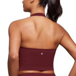 lot 33826 image: CRZ YOGA Butterluxe Halter Crop Tank Tops for Women - Open Back Padded Longline Sports Bras Workout Gym Mojave Tan X-Small White - Retail $13